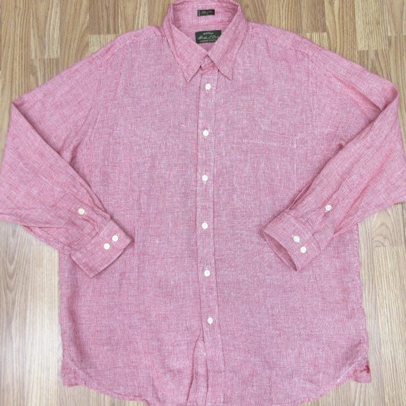 ORVIS REGULAR FIT 100% LINEN SHIRT RED & WHITE Sz X-LARGE, XL - Picture 1 of 4